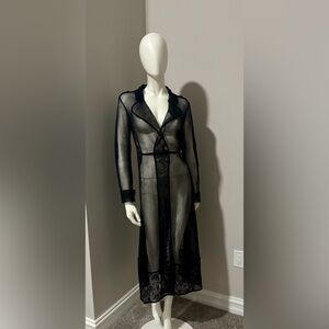 Chic Black Sheer Women's Double Breasted Duster Coat